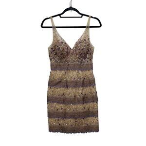 JOVANI Heavy Embellished Cocktail HOCO Prom Party Dress Illusion Mesh 2 Stones